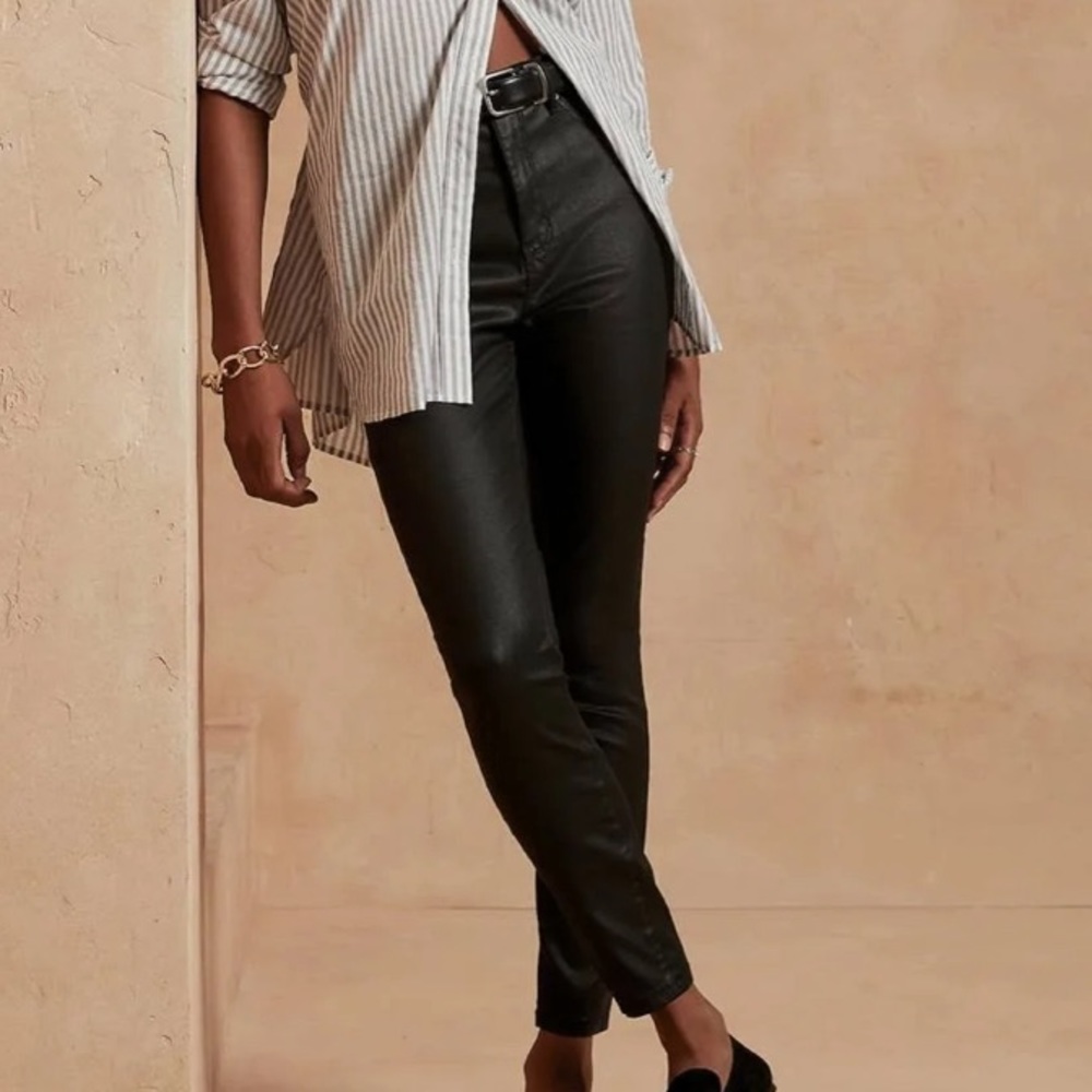 Abercrombie & Fitch High Rise Skinny Ankle Jeans - Coated Black Leather Look